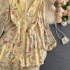 Women's French-Style Vintage Floral Print Jumpsuit V-neck Puff Sleeve Waist Hugging Slimming All-match Casual Playsuits PL465
