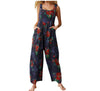 Summer New Women Casual Loose Flower Print Jumpsuits Women's Overalls Boho Sleeveless Square Collar Jumpsuits Rompers