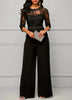 Elegant Sexy Jumpsuits Women Long Sleeve Lace Patchwork Jumpsuit Loose Trousers Wide Leg Pants Rompers Holiday Black Overalls