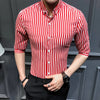 Shirts for Men Clothing Korean Slim Fit Half Sleeve Striped Shirt Men Casual Plus Size Business Formal Wear Chemise Homme 5XL-M