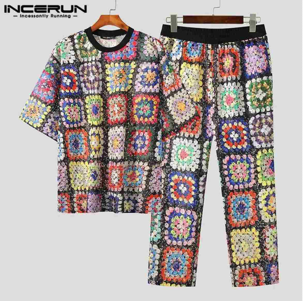 INCERUN Men's Fashion Suit: Oversized T-Shirt & Pants