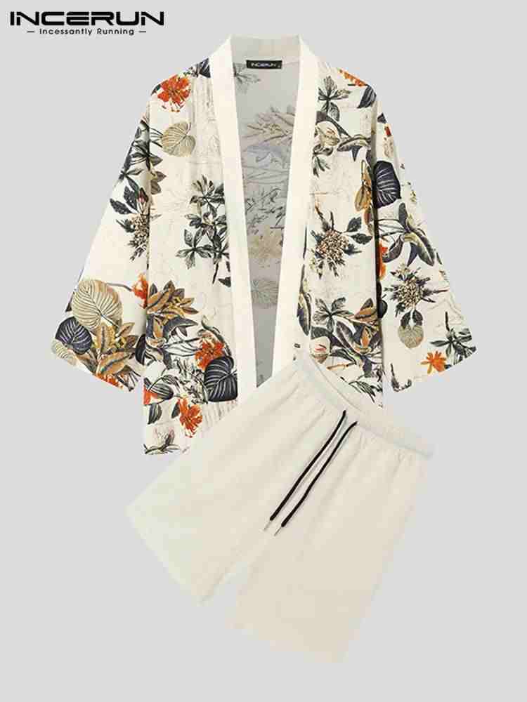 INCERUN Men's Vintage Print Cotton Tracksuit