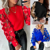 Women Embroidery Floral Patchwork Blouse Shirts Spring Female O-Neck One Button Back Long Lantern Sleeve OL Blouse Tops