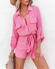Summer Women Casual Playsuits Fashion Long Sleeve Overalls Jumpsuits Pockets Lace-up Buttons Shirt Playsuit Office Ladies Romper