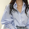 Seoulish Vintage Striped Women's Shirts Autumn Elagant Lantern Long Sleeve Turndown Collar Single Breasted Women's Blouses Tops