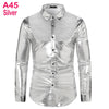 Men's Disco Shiny Gold Sequin Metallic Design Dress Shirt Long Sleeve Button Down Christmas Halloween Bday Party Stage Costume