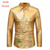 Men's Disco Shiny Gold Sequin Metallic Design Dress Shirt Long Sleeve Button Down Christmas Halloween Bday Party Stage Costume