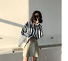 Spring Summer Loose POLO Collar Striped Printed Chiffon Shirt Women Clothing Y2K Casual Blouses Elegant Fashion Female Clothes