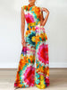 ZANZEA Elegant Cinched Waist Wide Leg Pants Fashion Women Summer Floral Print Long Rompers Sleeveless Party Turtleneck Jumpsuits
