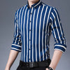 Men's Non-iron Slight Strech Soft Striped Dress Shirts Without Pocket Long Sleeve Standard-fit Youthful Casual Button-down Shirt