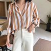 Spring Summer Loose POLO Collar Striped Printed Chiffon Shirt Women Clothing Y2K Casual Blouses Elegant Fashion Female Clothes