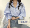 Seoulish Vintage Striped Women's Shirts Autumn Elagant Lantern Long Sleeve Turndown Collar Single Breasted Women's Blouses Tops