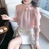 Korean Commute Spring Summer New Chiffon Blouses Women's Solid Round Neck Off Shoulder Ruched Fashion Loose Long Sleeve Shirts