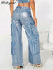Hot Silver Stretch Denim Cargo Pants