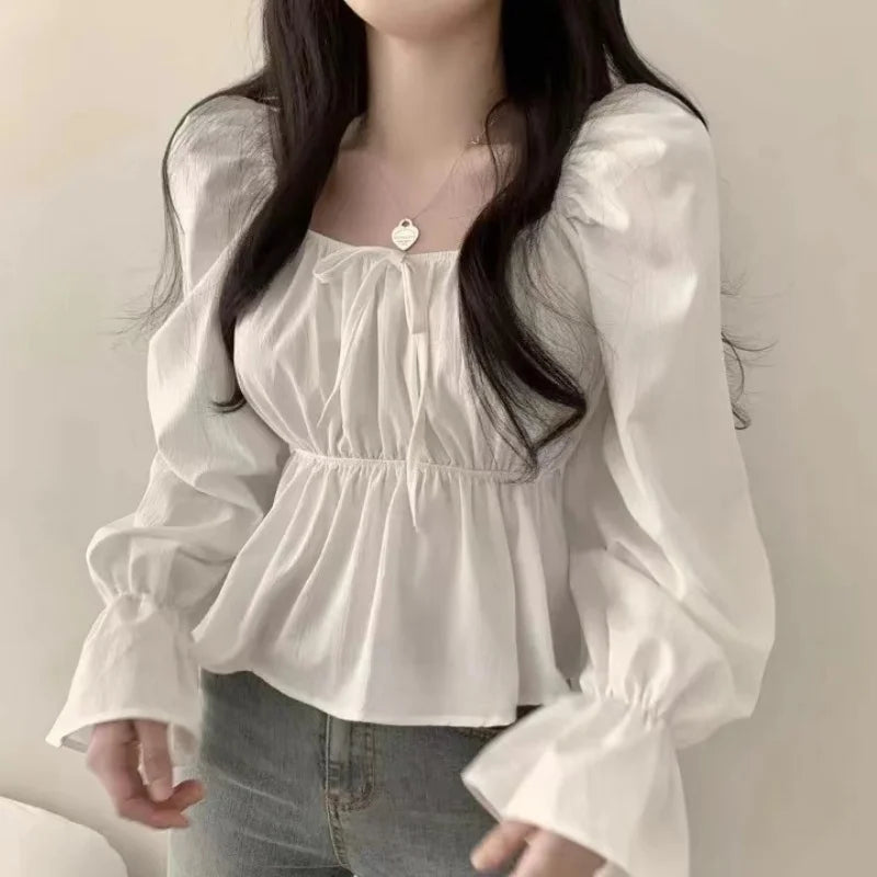 Ruffle White Flare Sleeve Blouse