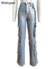 Hot Silver Stretch Denim Cargo Pants