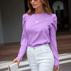 Elegant Long Sleeve Ruched Blouse - Women's Solid Crew Neck Top for Casual and Formal Wear