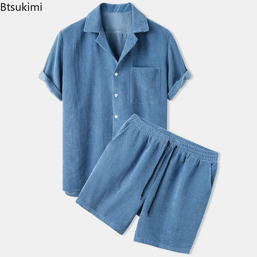 New 2024 Summer Men Corduroy Sets