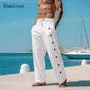 Men Elegant Triple Buttons Cotton Linen Pants