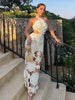 Chic Flower Halter Knitted Maxi Dress