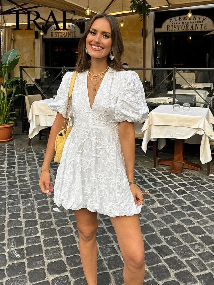 White Embroidery Short Sleeved Dress