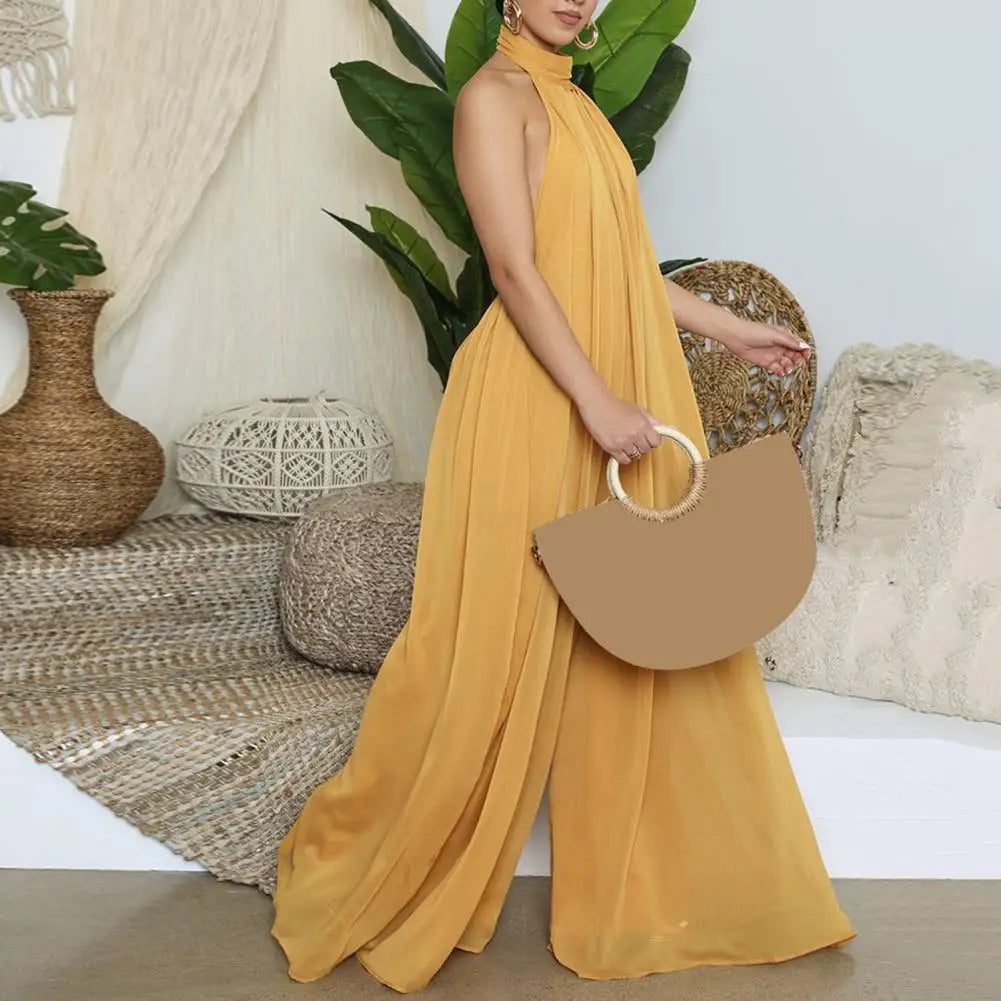 Women Jumpsuit Stylish Summer Jumpsuits for Women Oversized Backless Wide Leg Pants Solid Colors for Hot Weather Fashion Solid