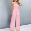 Strapless Women Solid Ruffle Jumpsuit Sleeveless Lace Up Jumpsuit Straight Solid Color Trousers Jumpsuit Elegant Women's Overall
