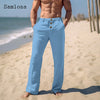 Men Elegant Triple Buttons Cotton Linen Pants