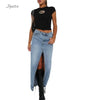 High-Waist Denim Slit Skirt