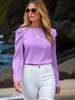 Elegant Long Sleeve Ruched Blouse - Women's Solid Crew Neck Top for Casual and Formal Wear