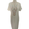 Flower Design V Neck Cotton Linen Dress