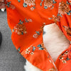 Spring Autumn Vintage Occident Holiday Romper V Neck Flare Sleeve Flower Print Bodysuit Bandage Slim Wide Leg Pant Jumpsuit