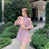 2022 Summer V-neck Floral Chiffon Jumpsuit Womens Fashion Ruffled Hem Flowers Print Ladies Rompers Slim Elegant Sexy Playsuits