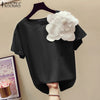 ZANZEA Elegant Women Summer Floral Blouse Femme Short Sleeve Party Tops Tunic Fashion Work Shirt Casual O Neck Loose Busas Mujer