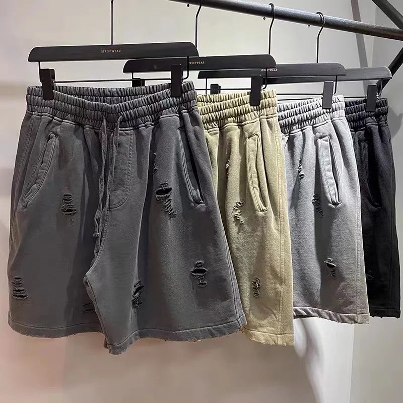 Worn-out baggy shorts, cut-up vintage shorts
