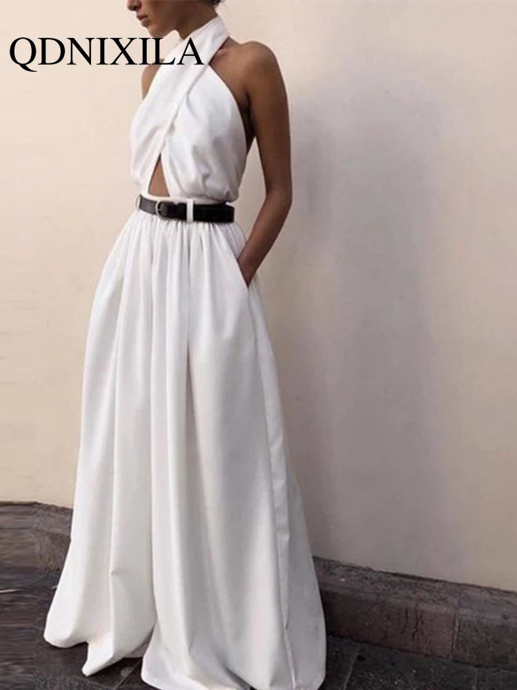 Halter Wide-Leg Bodycon Jumpsuit