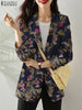 Retro Printed Long Sleeve Blazer