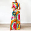 ZANZEA Elegant Cinched Waist Wide Leg Pants Fashion Women Summer Floral Print Long Rompers Sleeveless Party Turtleneck Jumpsuits