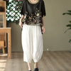 Cotton Linen Blouse Floral Print Womens Tops Spring Summer Literary Retro Embroidery Top Casual Contrast Round Neck Blouses