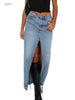 High-Waist Denim Slit Skirt
