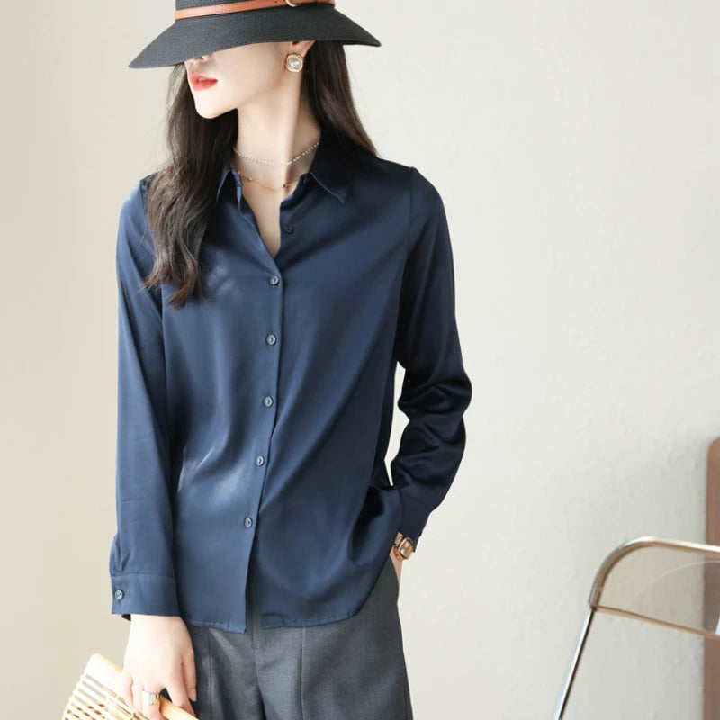 Satin Women's Shirt Blouses for Women Fashion 2024 Korean Style Womens Tops Luxury White Shirt Women OL Loose New Women Clothing