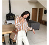 Spring Summer Loose POLO Collar Striped Printed Chiffon Shirt Women Clothing Y2K Casual Blouses Elegant Fashion Female Clothes