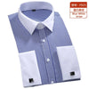 Quality & Gentle Formal Mens French Cuff Dress Shirt Men Long Sleeve Solid Striped Style Men's Shirts Cufflink Include Plus Size
