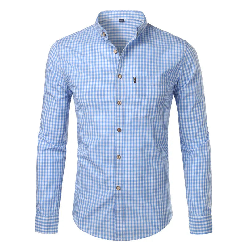 Small Plaid Button Down Shirt Men 2023 Summer New Long Sleeve Slim Fit Mens Dress Shirts Casual Checks Gingham Chemise Homme