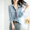 Elegant V-Neck Button Spliced All-match Lace Up Blouse Women's Clothing 2023 Spring New Casual Pullovers Loose Office Lady Shirt