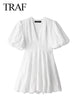 White Embroidery Short Sleeved Dress