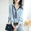 Elegant V-Neck Button Spliced All-match Lace Up Blouse Women's Clothing 2023 Spring New Casual Pullovers Loose Office Lady Shirt