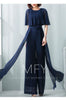 Lotus Leaf Sleeve Jumpsuit Women's Summer Long 2023 New Chiffon Jumpsuit Wide Leg Set Temperament Jumpsuit Female Bodysuit Blue
