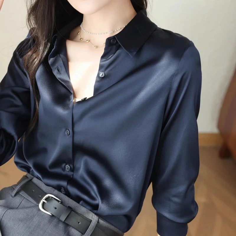 Satin Women's Shirt Blouses for Women Fashion 2024 Korean Style Womens Tops Luxury White Shirt Women OL Loose New Women Clothing