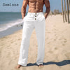 Men Elegant Triple Buttons Cotton Linen Pants